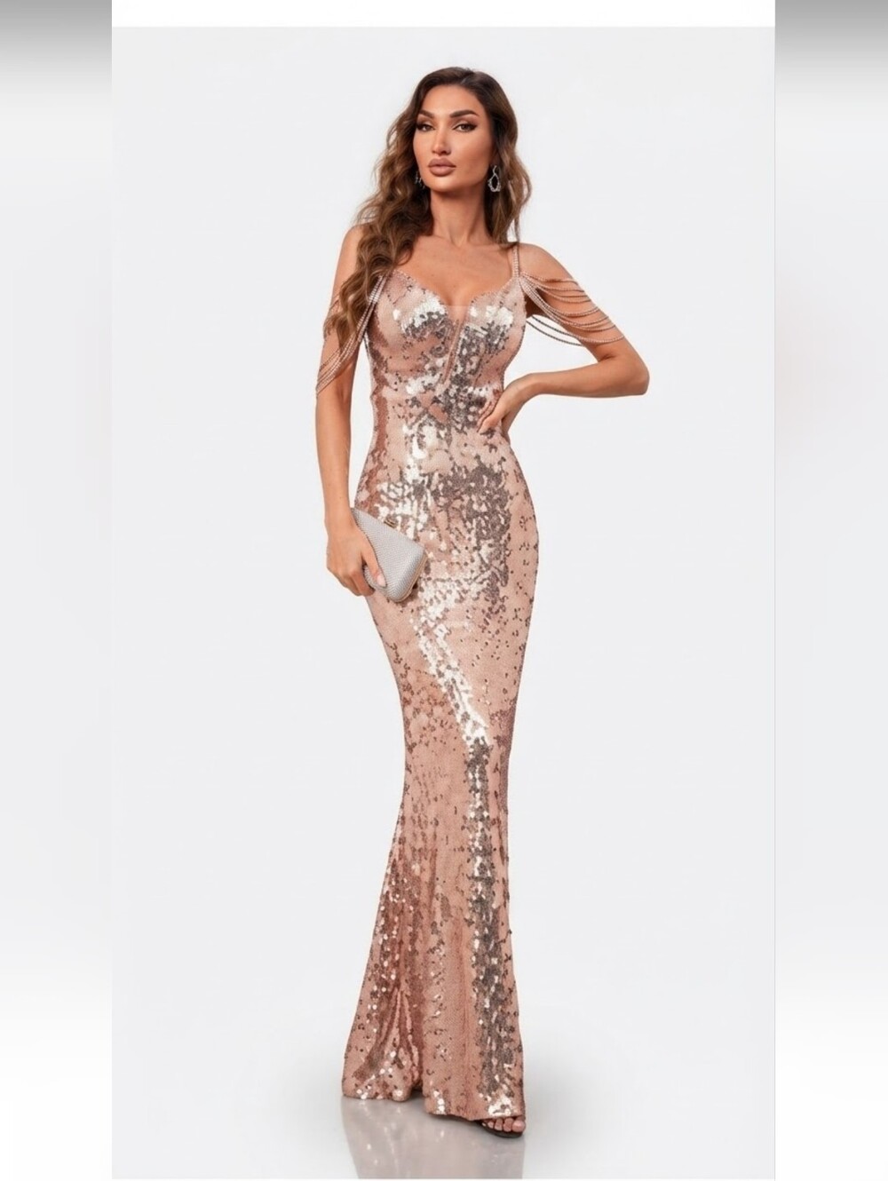 Glamorous Sequin Maxi Dress in Rose Gold CUSTOM MADE